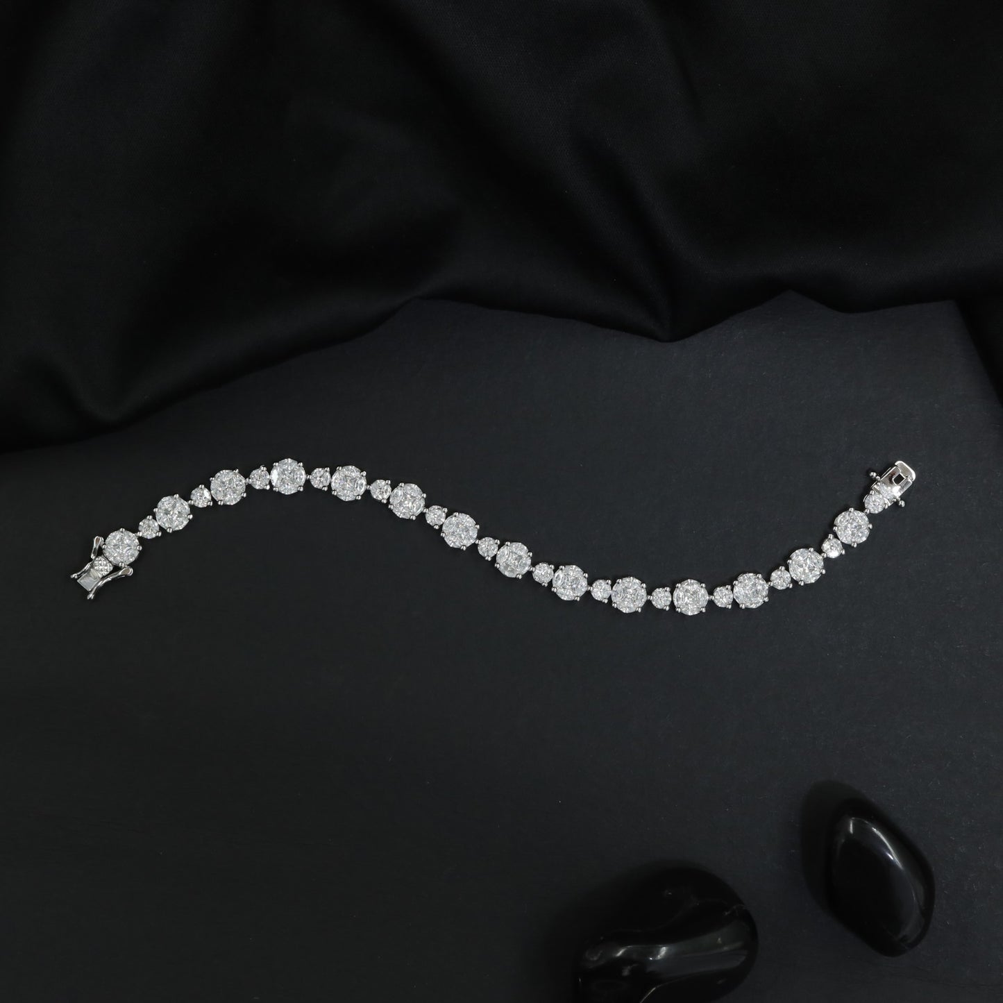 Elegant Crystal Rhodium Bracelet with Cluster Links