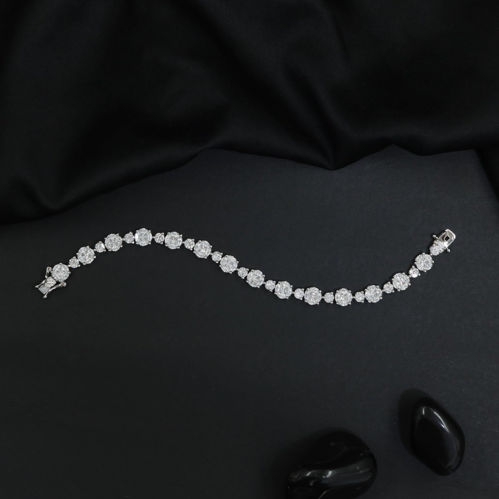 Elegant Crystal Rhodium Bracelet with Cluster Links