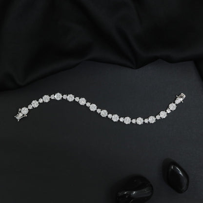 Elegant Crystal Rhodium Bracelet with Cluster Links