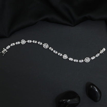 Rhodium Crystal Bracelet with Decorative Heart Elements