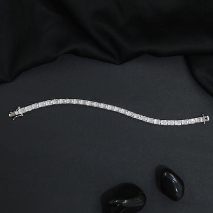 Rhodium Bracelet with Continuous Princess Cut Crystal Pattern