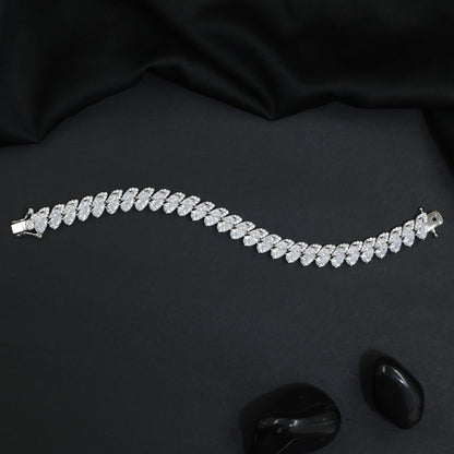 Rhodium Bracelet with Layered Crystal Leaf Arrangement
