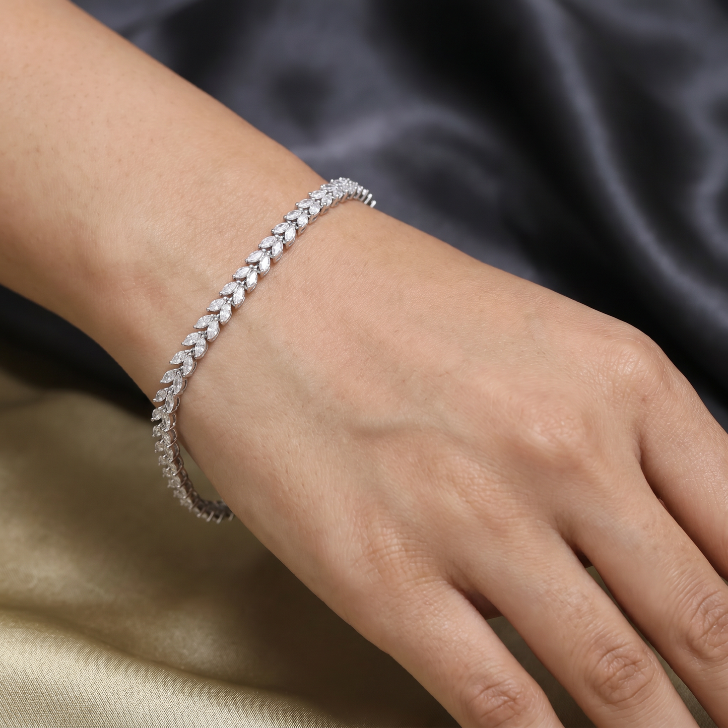 Statement Rhodium Bracelet with Marquise Crystal Arrangement