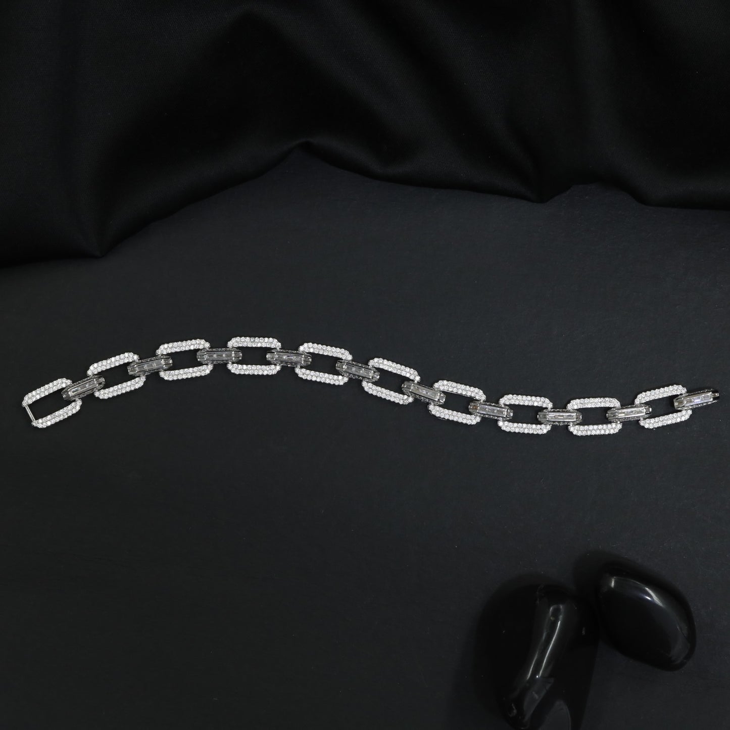 Rhodium Bracelet with Crystal Chain Link Design