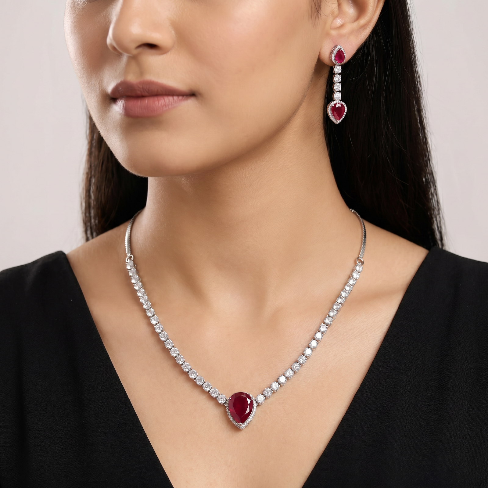 Heritage rhodium necklace showcasing couture gemstone artistry
