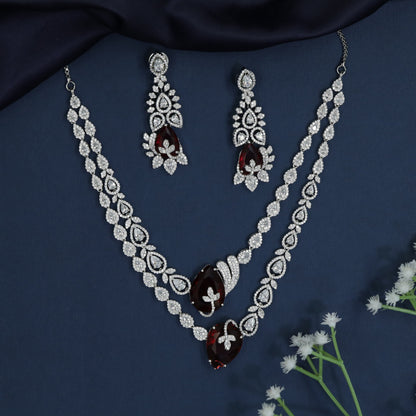 Elegant rhodium necklace highlighting radiant gemstone accents