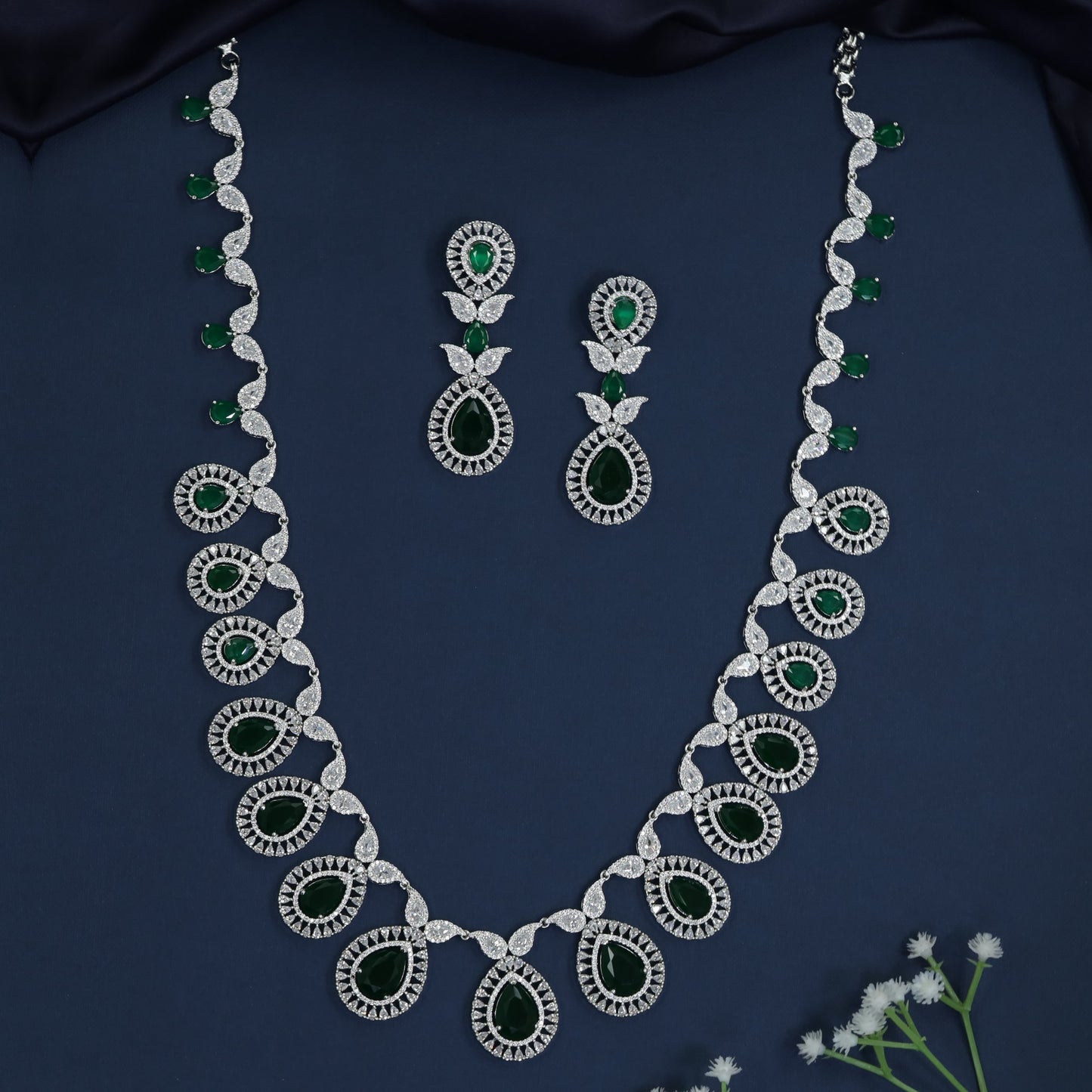 Prestige rhodium long haara with structured alternating stonework