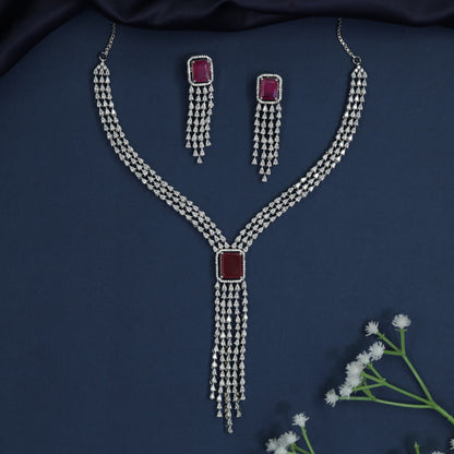 Tassel Drop Rhodium Necklace with Y-Line Silhouette