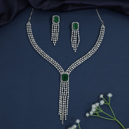 Tassel Drop Rhodium Necklace with Y-Line Silhouette