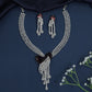 Rhodium Necklace with Crystal Ribbon Accent and Waterfall Drop