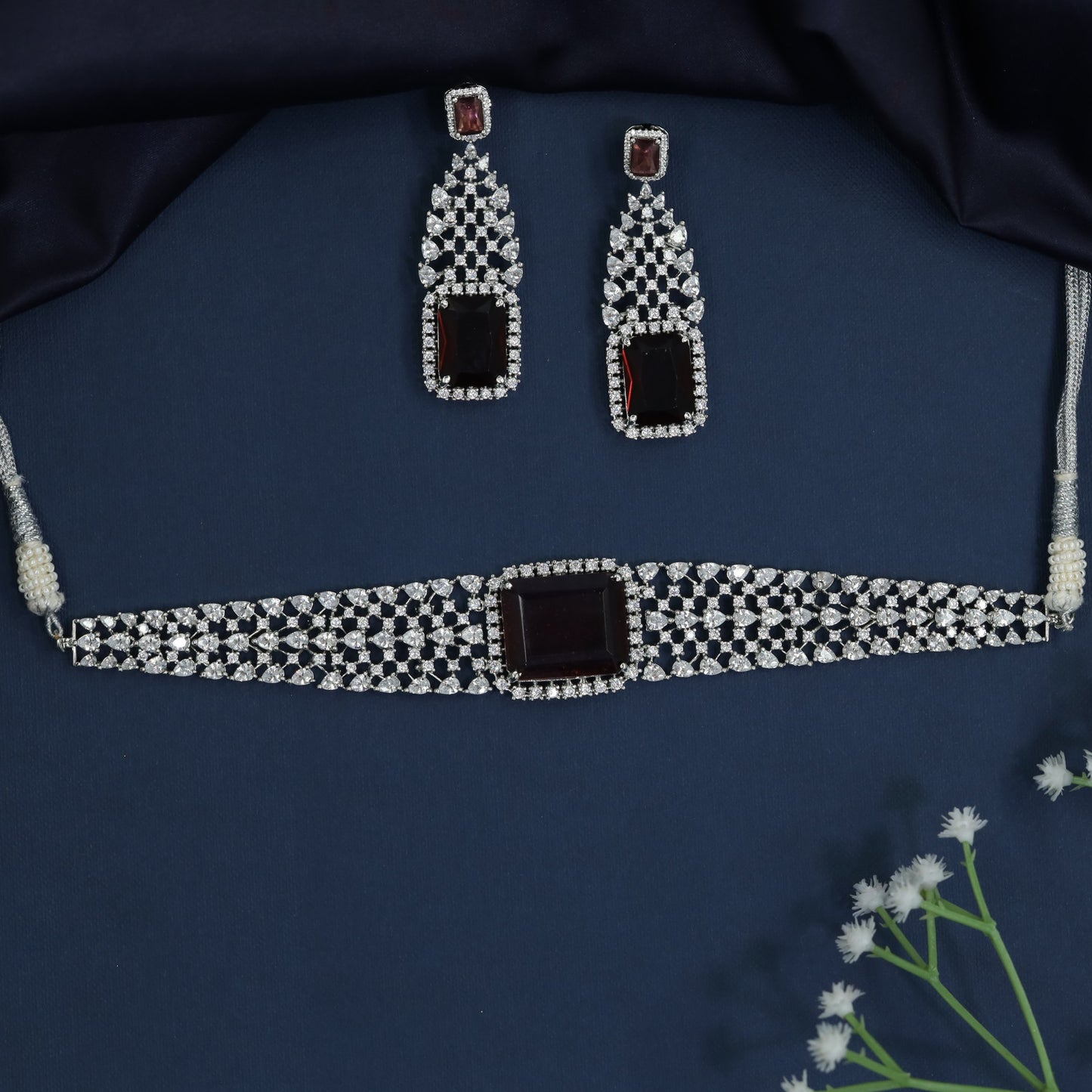 Geometric Focus Rhodium Choker with Basket Weave Silhouette