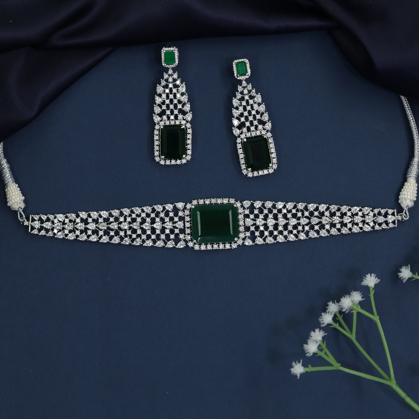 Geometric Focus Rhodium Choker with Basket Weave Silhouette