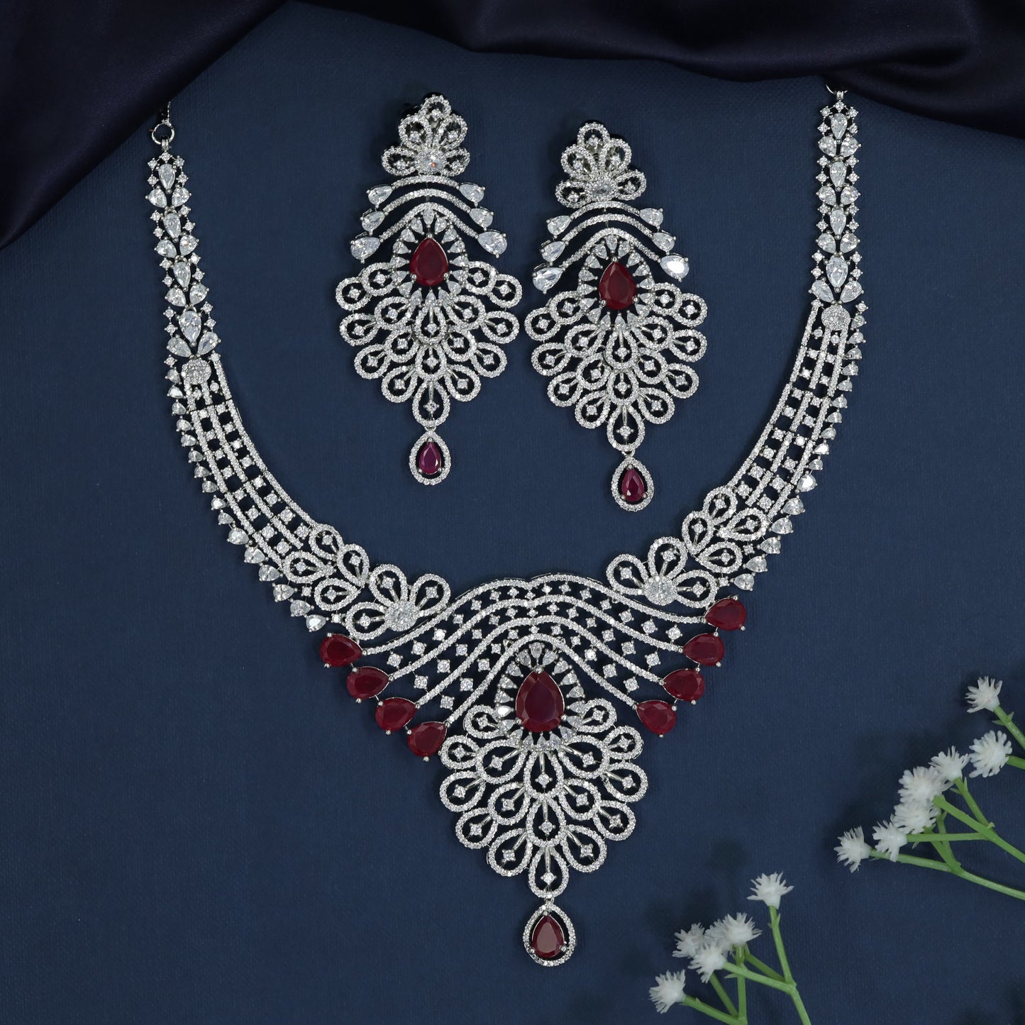 Royal Treasury Rhodium Necklace with Filigree Cascade Design