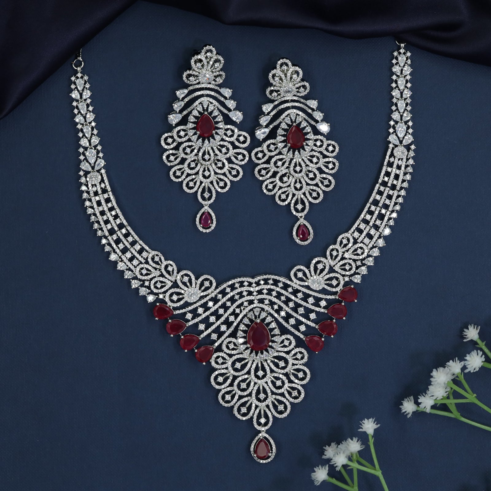 Royal Treasury Rhodium Necklace with Filigree Cascade Design