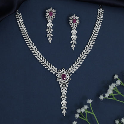 Floral Trail Rhodium Necklace with Sculpted Pendant Silhouette