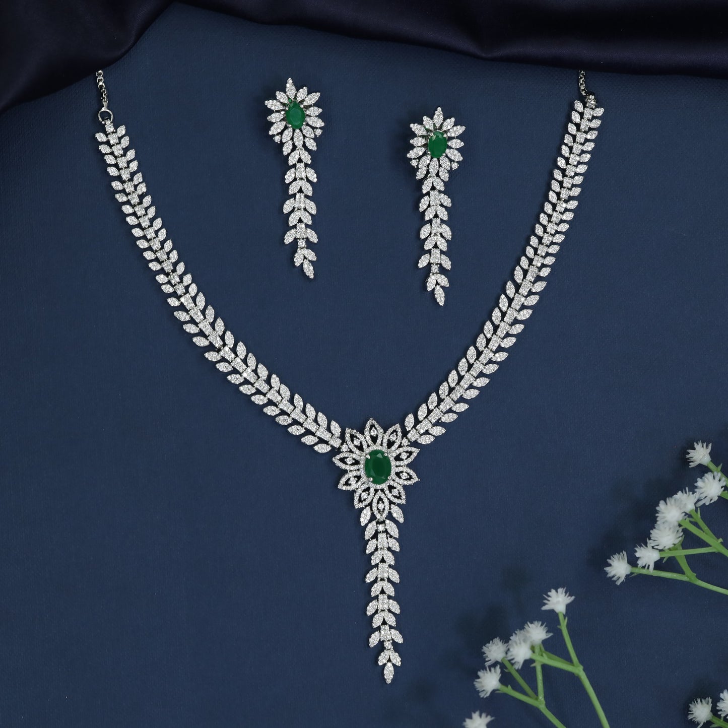 Floral Trail Rhodium Necklace with Sculpted Pendant Silhouette