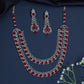 Marquise Frame Rhodium Necklace with Draped Triple Row Design