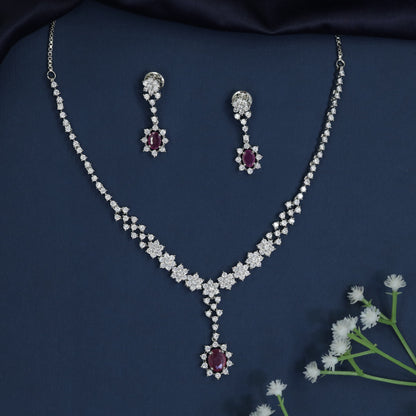 Crystal Pathway Necklace with Floral Cluster Pendant Design