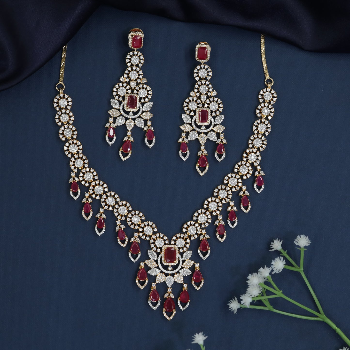 Teardrop Fringe Necklace with Halo Station Silhouette