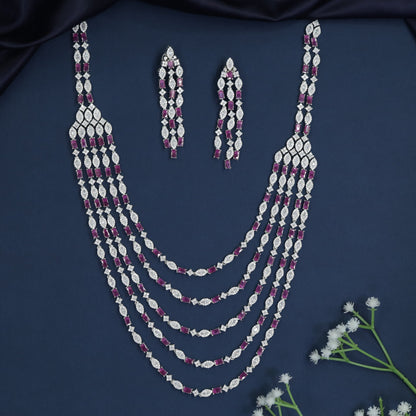 Rhodium long haara with articulated strands and balanced drape