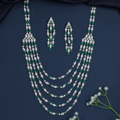 Rhodium Five-Strand Long Haara Set with Side Panels