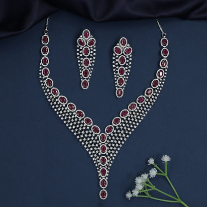 Rhodium Rosette Necklace Set with Graduated Y-Drop
