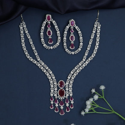 Y-drop rhodium necklace with cascading pendant accents