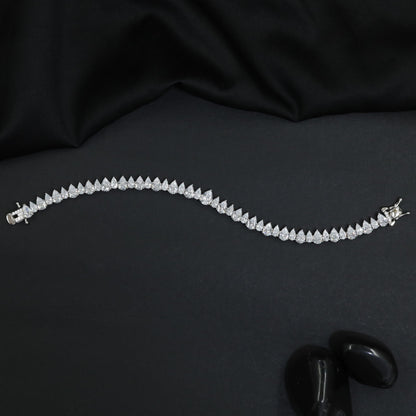 Rhodium Bracelet with Pear Cut Crystal Link Design