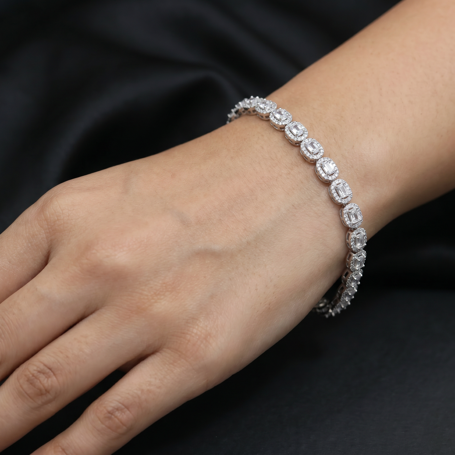 Crystal Link Bracelet with Contemporary Rhodium Styling