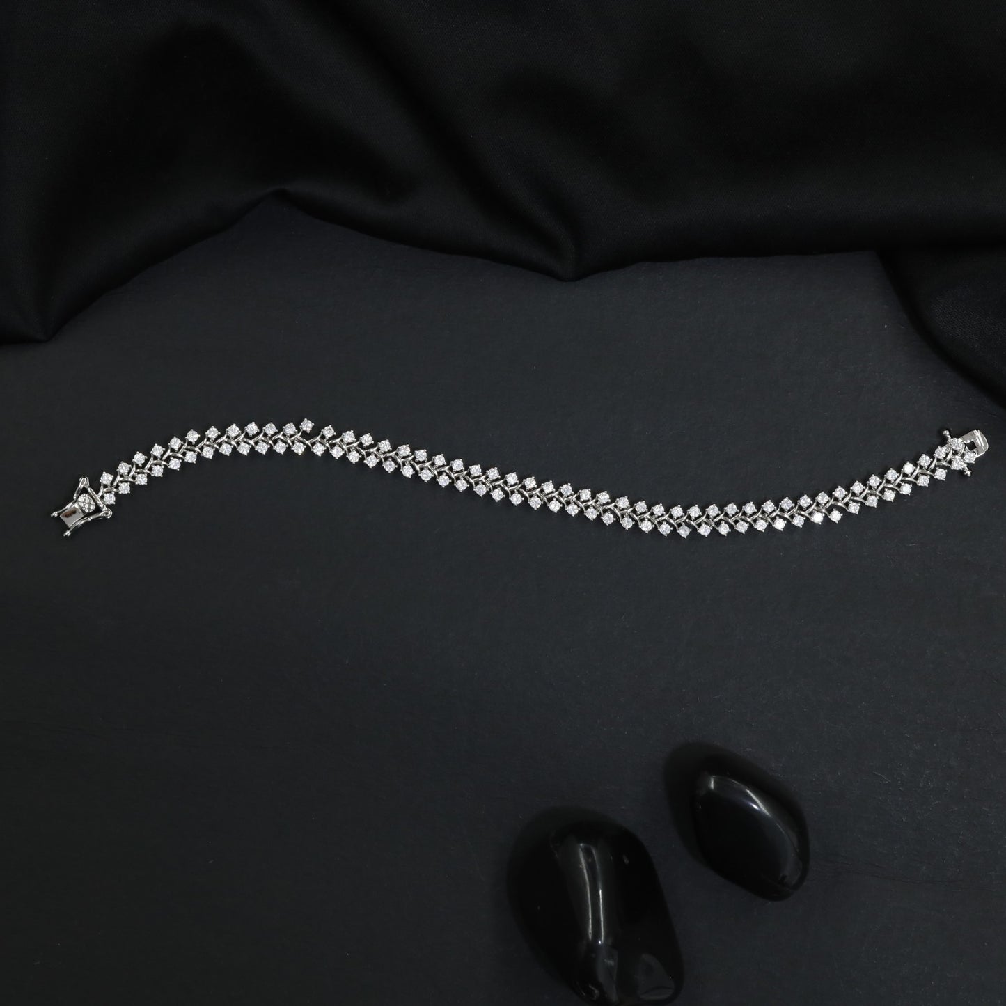 Rhodium Bracelet with Decorative Crystal Link Arrangement