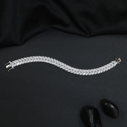 Rhodium Bracelet with Interlocking Leaf Pattern