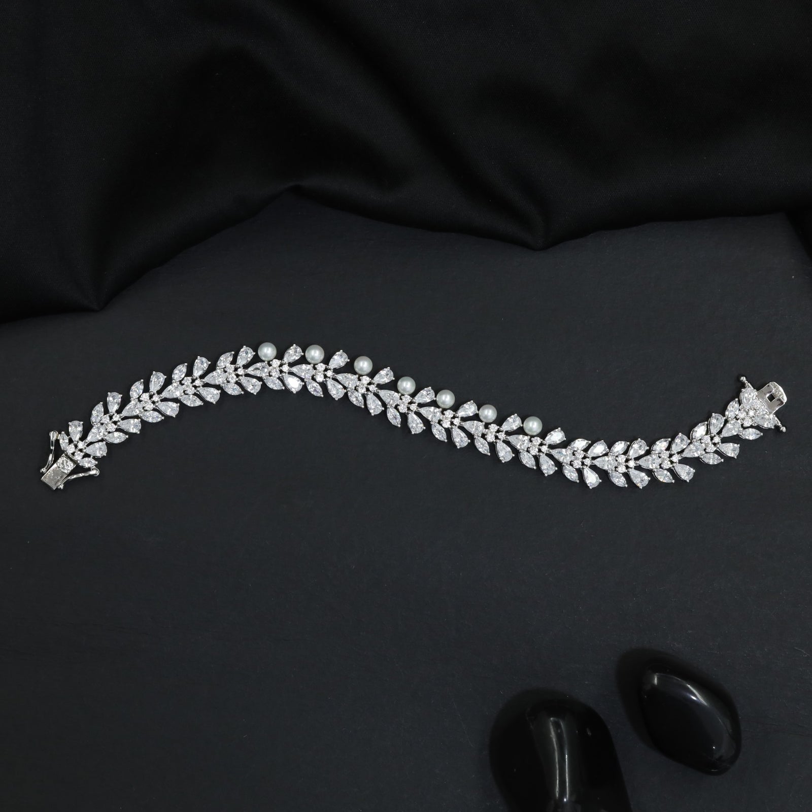 Rhodium Bracelet with Leaf Vine Crystal Design