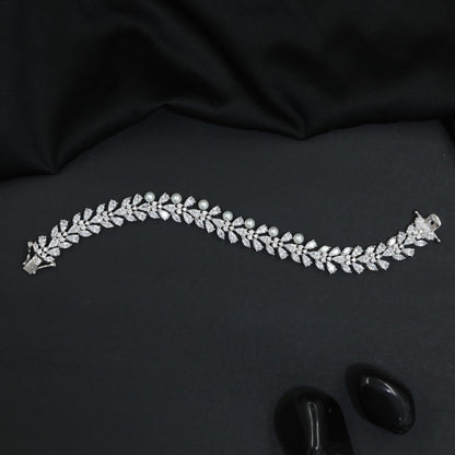 Rhodium Bracelet with Leaf Vine Crystal Design
