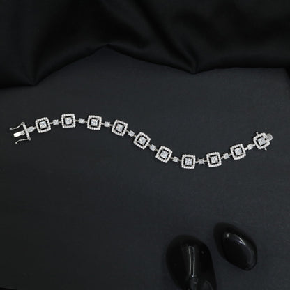 Rhodium Bracelet with Double Square Halo Motifs