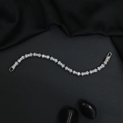 Rhodium Bracelet Featuring Alternating Baguette Knot Links