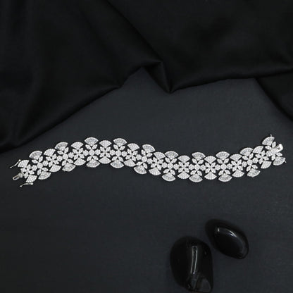 Rhodium Bracelet Featuring Bloom and Leaf Inspired Motifs
