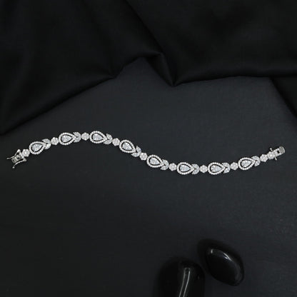 Leaf Accent Pear Rhodium Bracelet