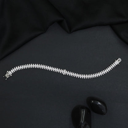 Rhodium Bracelet Featuring Double Row Leaf Design