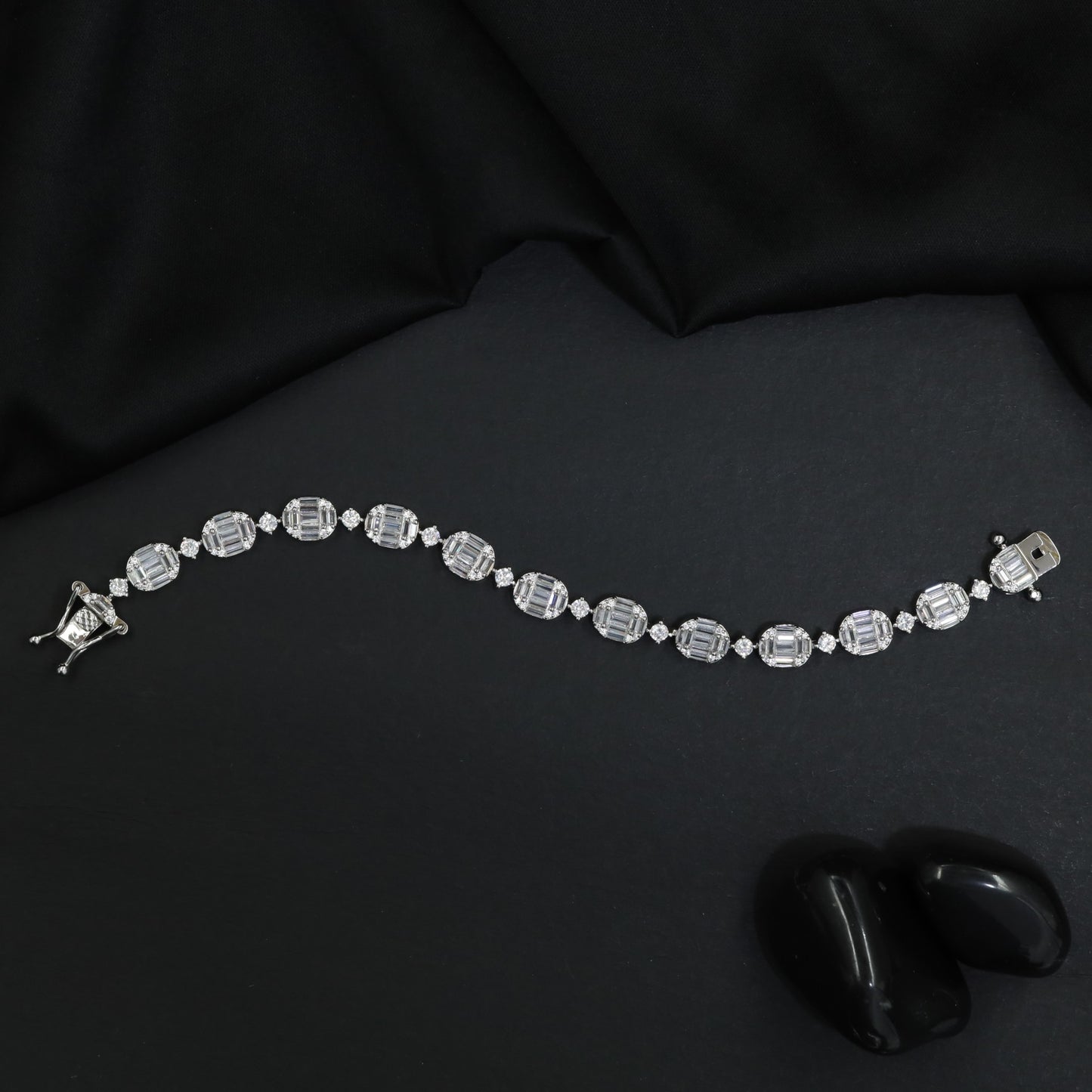 Rhodium Bracelet with Repeating Baguette Pattern Motifs