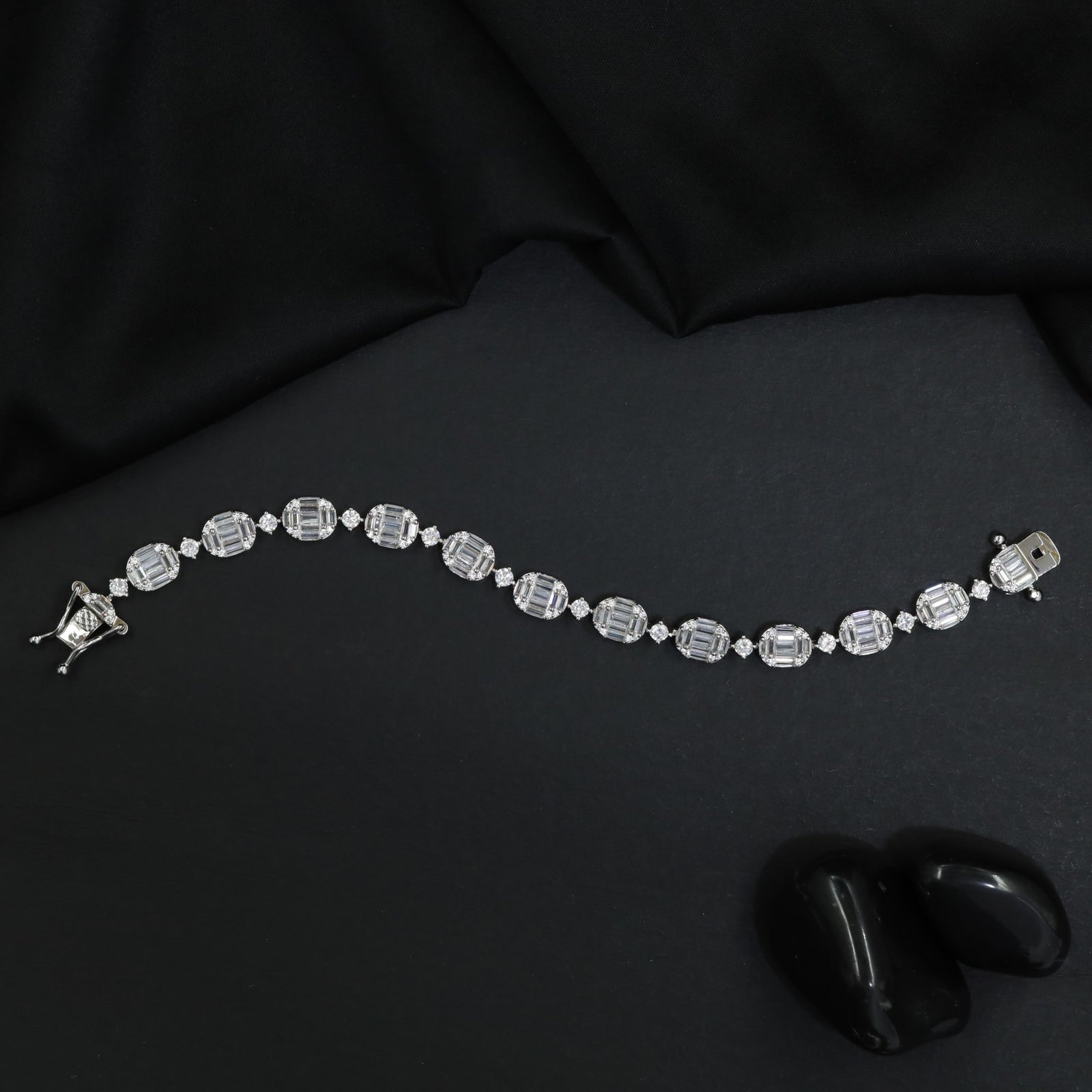 Rhodium Bracelet with Repeating Baguette Pattern Motifs