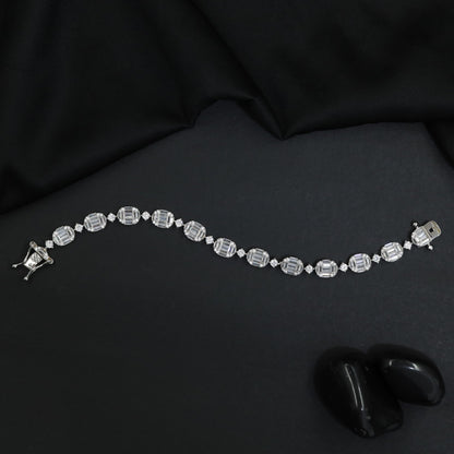Rhodium Bracelet with Repeating Baguette Pattern Motifs