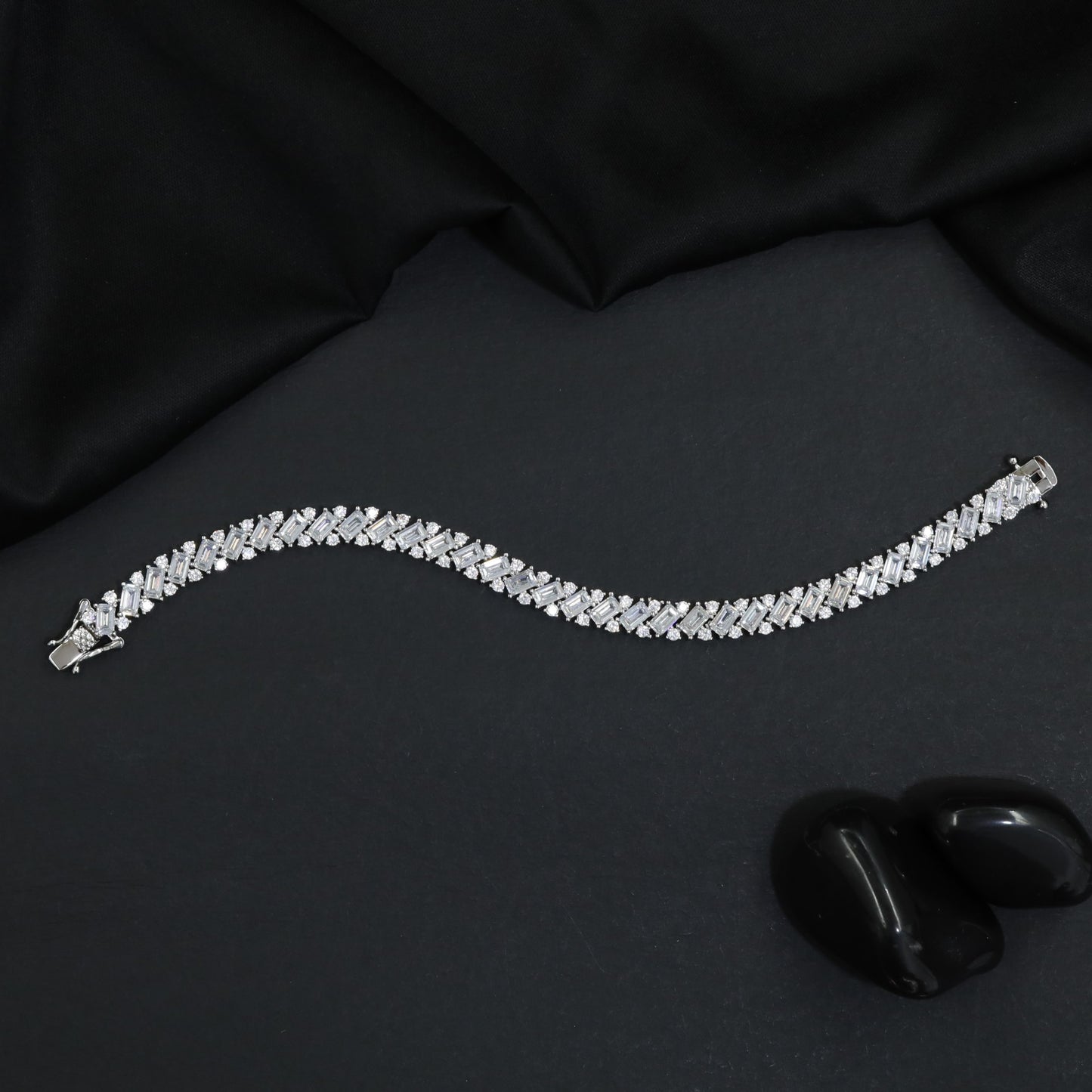 Criss Cross Baguette Rhodium Bracelet