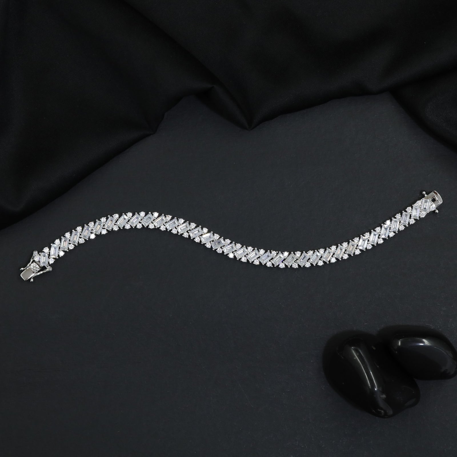 Criss Cross Baguette Rhodium Bracelet