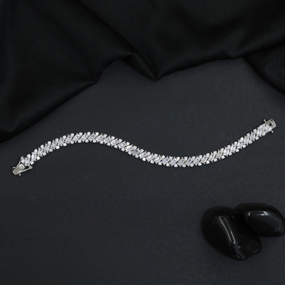 Criss Cross Baguette Rhodium Bracelet