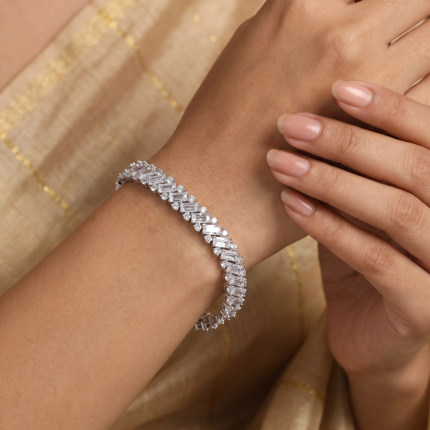 Criss Cross Baguette Rhodium Bracelet