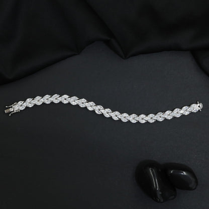 Rhodium Bracelet Showcasing Interwoven Marquise Elements