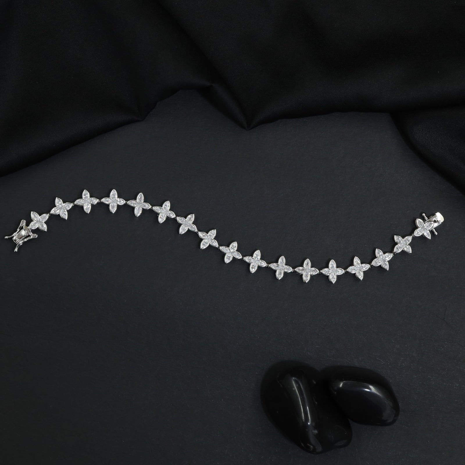 Rhodium Bracelet Featuring Floral Vine Arrangement
