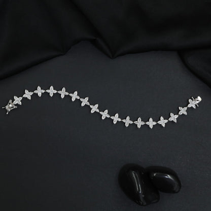 Rhodium Bracelet Featuring Floral Vine Arrangement