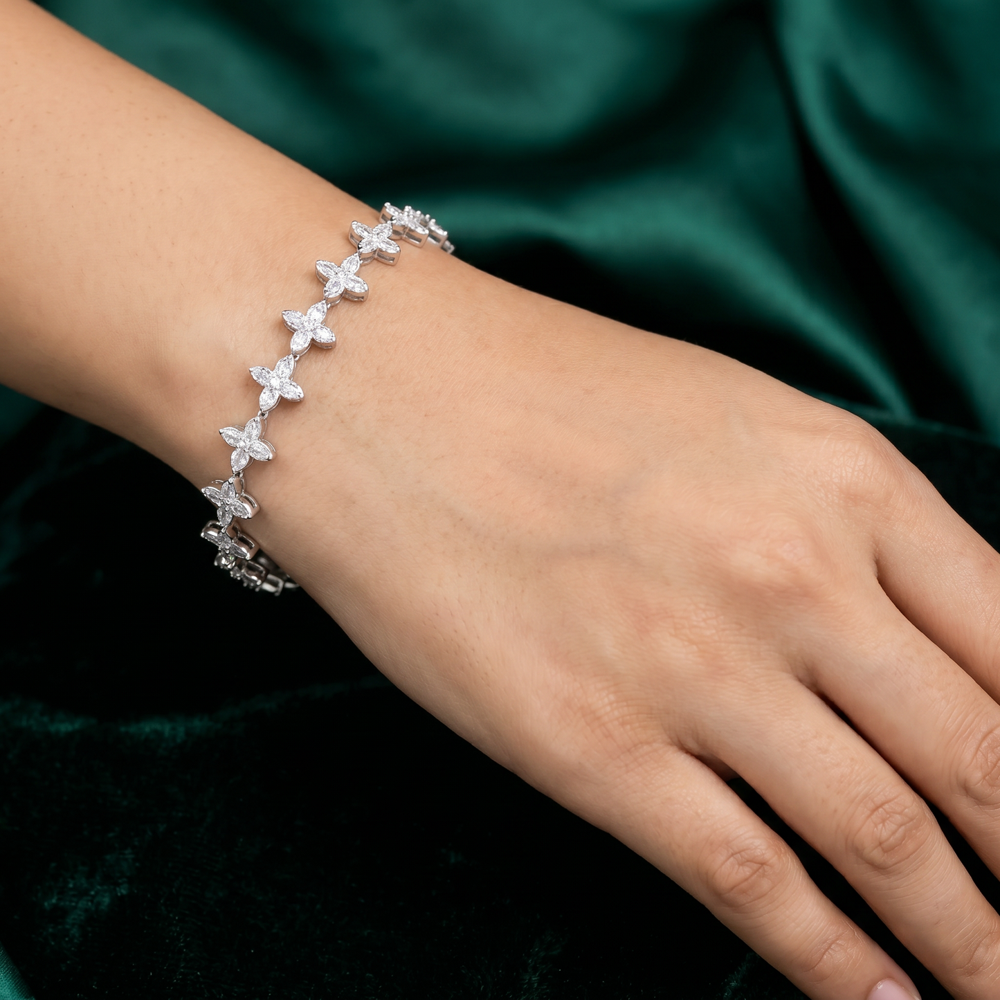 Rhodium Bracelet Featuring Floral Vine Arrangement