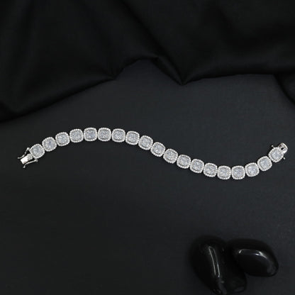 Rhodium Bracelet Featuring Continuous Cushion Halo Links